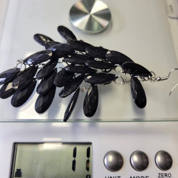 Black Glass Bead Long Earrings Chandelier Teardrop Diamond Shape Drop Earrings - Picture 7 of 7